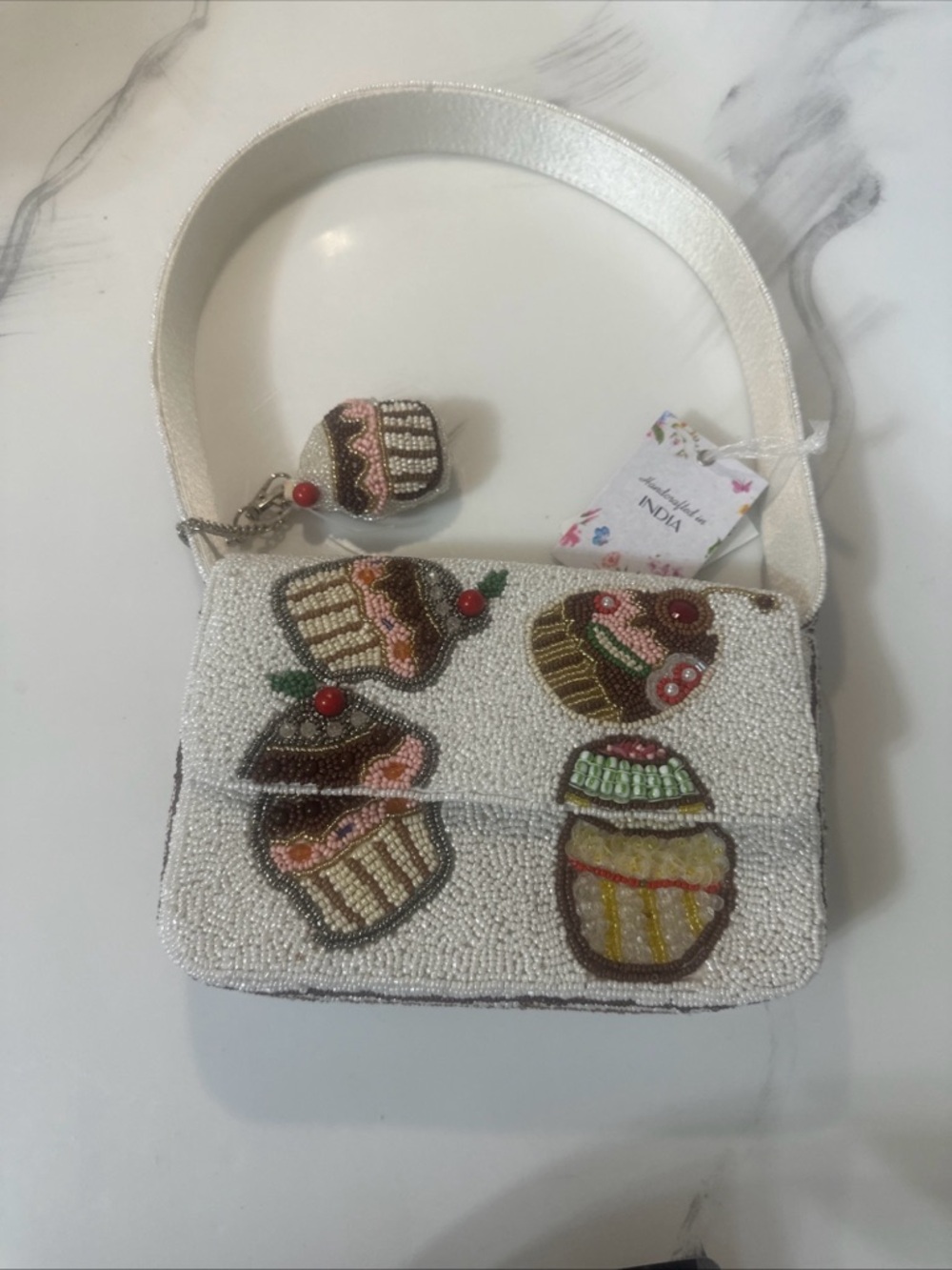 Beaded White Cupcake Crossbody Bag